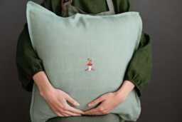 Mint Linen Pillowcase Hand Embroidered Christmas Decor - thumbnail 1