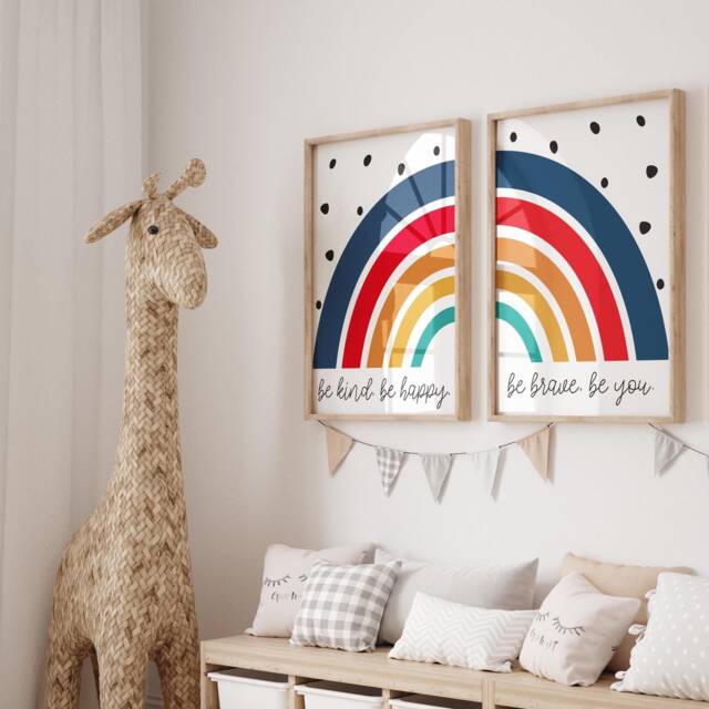 Set Of 2 Rainbow Prints, Boys Nursery Bedroom Decor, Wall Art, Playroom, Affirmation, Motivational - image 1
