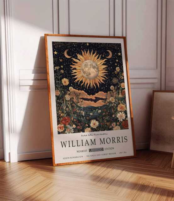 William Morris Poster, Sun & Moon Print, Floral Botanical Decor, Spiritual Wall Art - image 1