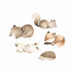 Sleepy Animals - 5 Animals Fabric Wall Stickers - Removable & Reusable - thumbnail 1