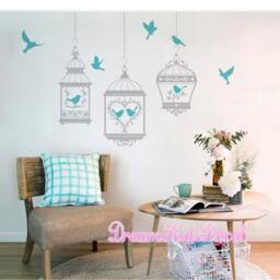 Birdcage Wall Decals, Bird Silhouette Stickers, Removable Art - thumbnail 2