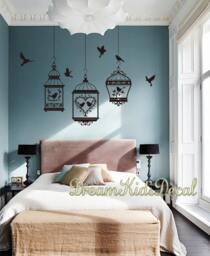 Birdcage Wall Decals, Bird Silhouette Stickers, Removable Art - thumbnail 1