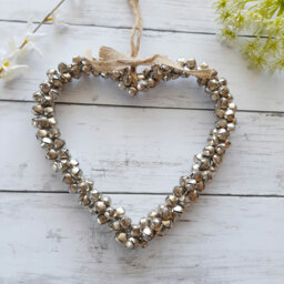 xl Silver Metal Bell Hanging Heart Decoration - The Home & Hearts Shop Rustic Wall Decor Shabby Gift Wedding Christmas - thumbnail 1