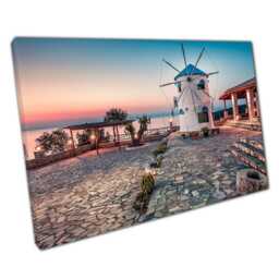 Zakynthos Island Sunrise Canvas Potamitis Windmill Art Print For Home & Office Decor - thumbnail 1