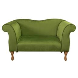 Handmade Olive Green Velvet Chaise Lounge Queen Anne Style - thumbnail 2