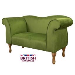 Handmade Olive Green Velvet Chaise Lounge Queen Anne Style