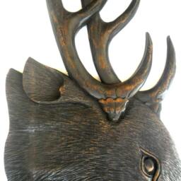 "Handmade Teak Wood Hand Carved Deer Head Carving Wall Hanging Art Home Decor/Gift 27""x9.75" - thumbnail 3