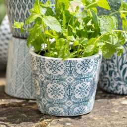 1x Teal Dutch Pot - 6 Designs Geometric Design Crackle Glaze Plant Blue Rustic Cover Succulent Planter - thumbnail 4