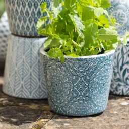1x Teal Dutch Pot - 6 Designs Geometric Design Crackle Glaze Plant Blue Rustic Cover Succulent Planter - thumbnail 3