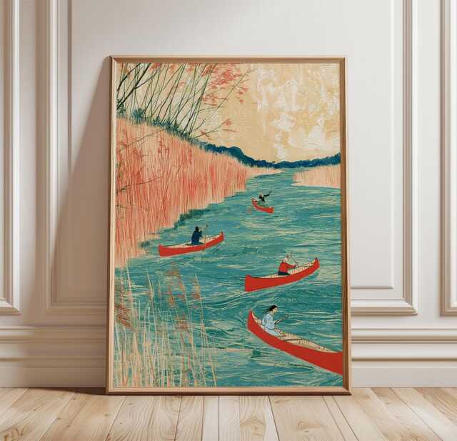 Canoe River Poster, Reed Marsh Landscape Print, Nature Wall Art - image 1