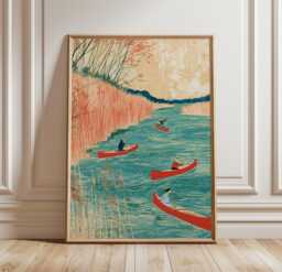 Canoe River Poster, Reed Marsh Landscape Print, Nature Wall Art - thumbnail 1