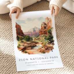 Zion National Park, Utah Travel Poster, Parks Canyon, Posters, Wall Prints, Decor - thumbnail 2
