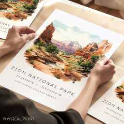 Zion National Park, Utah Travel Poster, Parks Canyon, Posters, Wall Prints, Decor - thumbnail 1