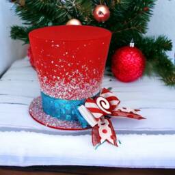 Red Top Hat Christmas Tree Topper Candy Cane Holiday Decor - thumbnail 3