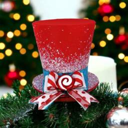 Red Top Hat Christmas Tree Topper Candy Cane Holiday Decor - thumbnail 2
