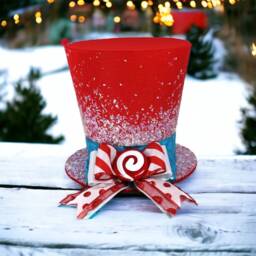 Red Top Hat Christmas Tree Topper Candy Cane Holiday Decor - thumbnail 1