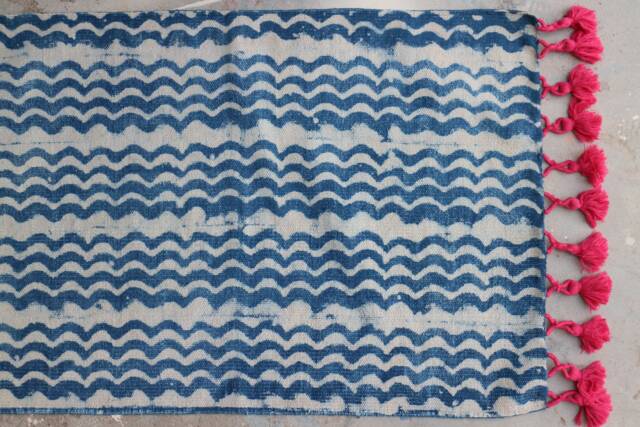 Handmade Indigo Dhurrie Rug Traditional Indian Handwoven Cotton Rug - image 1