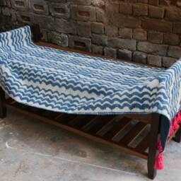 Handmade Indigo Dhurrie Rug Traditional Indian Handwoven Cotton Rug - thumbnail 4