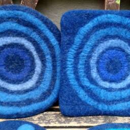 Handfelted Seat Cushion With Coloured Pattern Mix On Dark Blue - thumbnail 4