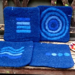 Handfelted Seat Cushion With Coloured Pattern Mix On Dark Blue - thumbnail 2
