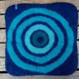 Handfelted Seat Cushion With Coloured Pattern Mix On Dark Blue - thumbnail 3