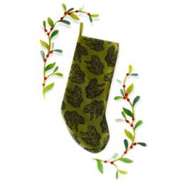 Gopher Frog Christmas Stocking. Olive Green. 100% Cotton. Hand Block Printed & Sewn - thumbnail 4