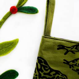 Gopher Frog Christmas Stocking. Olive Green. 100% Cotton. Hand Block Printed & Sewn - thumbnail 2