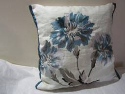 Designers Guild Pavilion Azure Floral Embroidery 100% Linen Fabric Cushion Cover - thumbnail 3