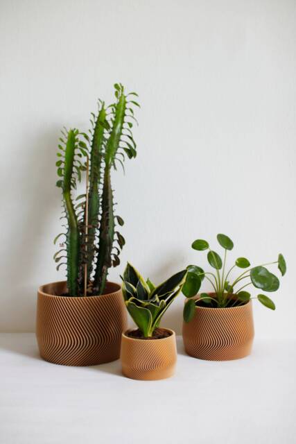 Set Of 3 Mayla Plant Pots Ribbed Bioplastic Indoor Planters - image 1