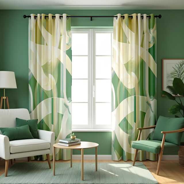 Green Abstract Curtains, Modern Swirl Pattern Drapes, Bold Artistic Custom Made Panels, Contemporary Window Treatment For Living Room - image 1