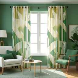 Green Abstract Curtains, Modern Swirl Pattern Drapes, Bold Artistic Custom Made Panels, Contemporary Window Treatment For Living Room - thumbnail 1