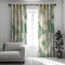 Green Abstract Curtains, Modern Swirl Pattern Drapes, Bold Artistic Custom Made Panels, Contemporary Window Treatment For Living Room - thumbnail 2