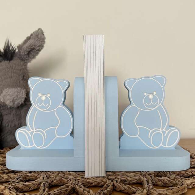 Wooden Engraved Teddy Bear Bookends. Home Decor For Nursery Or Child's Bedroom - image 1