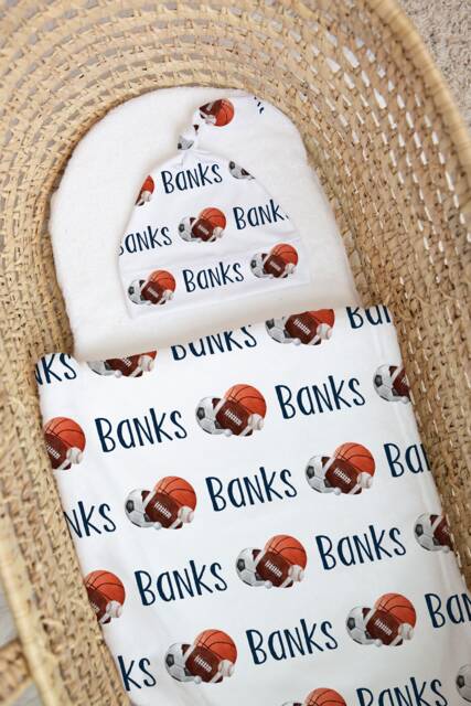 Sports Baby Swaddle Blanket Personalized Gift Custom Coming Home Hospital Shower New Mom - image 1