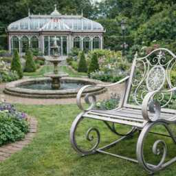 Garden Furniture - Antique Grey Metal Rocking Chair Ornate Seat Outdoor Vintage Style Patio Seating - thumbnail 2