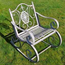 Garden Furniture - Antique Grey Metal Rocking Chair Ornate Seat Outdoor Vintage Style Patio Seating - thumbnail 3