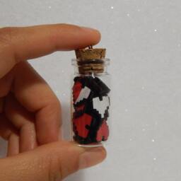 Miniature Polymer Clay Pixel Hearts in A Glass Bottle Figure Handmade Nintendo Art 8 Bit Retro Gaming Pin Charm - thumbnail 4