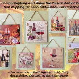Wall Hanging Plaque/Picture Wine Me Dine Red Wine in Glasses Flowers Grapes Kitchen Wooden Sign Winery/Cellar Wall Art Decoupage - thumbnail 4
