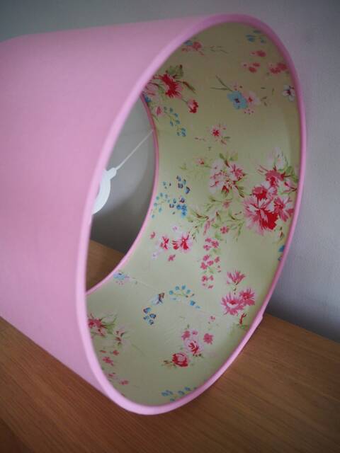 Pink Floral Lampshade Flowers Yellow Pinks Blues Handmade Fabric Silhoutte Drum Lamp Shade Ceiling Pendant Or Table Floor Various Sizes - image 1