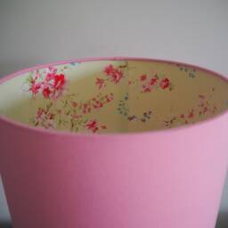 Pink Floral Lampshade Flowers Yellow Pinks Blues Handmade Fabric Silhoutte Drum Lamp Shade Ceiling Pendant Or Table Floor Various Sizes - thumbnail 3