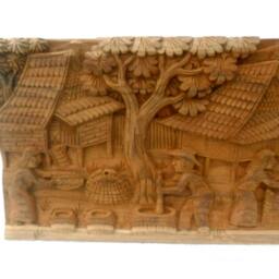 "Wood Carving Old Thai Village Life Culture Hand Carved Wood Natural Teak Home Wall Hanging Art Decor/Gift 20""x9" - thumbnail 3