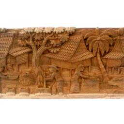 "Wood Carving Old Thai Village Life Culture Hand Carved Wood Natural Teak Home Wall Hanging Art Decor/Gift 20""x9" - thumbnail 2
