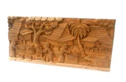"Wood Carving Old Thai Village Life Culture Hand Carved Wood Natural Teak Home Wall Hanging Art Decor/Gift 20""x9"