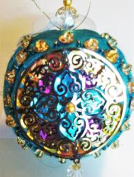 Teal Stained Glass Effect Christmas Ornament, Hand-Beaded, Shatterproof