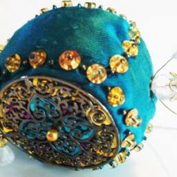Teal Stained Glass Effect Christmas Ornament, Hand-Beaded, Shatterproof - thumbnail 3
