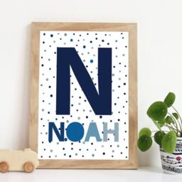 Personalised Initial Name Print, Blue Nursery Prints, Boys Bedroom Decor, Playroom Wall Art, Kids Room - thumbnail 1