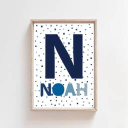Personalised Initial Name Print, Blue Nursery Prints, Boys Bedroom Decor, Playroom Wall Art, Kids Room - thumbnail 2