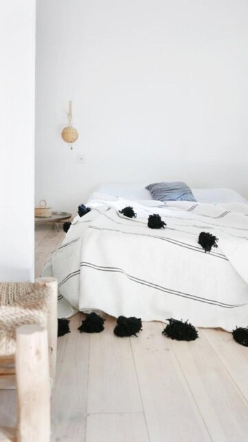 Handwoven Moroccan Cotton Pom Blanket, King Bed Cover - image 1