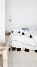 Handwoven Moroccan Cotton Pom Blanket, King Bed Cover
