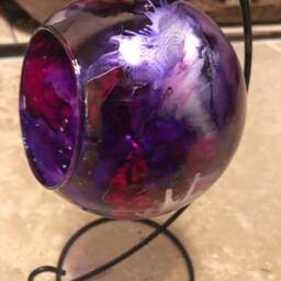 Hand Painted, Candle Holder, Hanging Glass Baubles. Purple & Silver Candle Holder On A Stand. Glass Holder. Christmas Gift - thumbnail 4